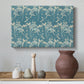 Canvas art print featuring a patterned composition with symmetrical botanical elements, styled above a decorative console