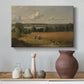 Canvas art print featuring a countryside scene with agriculture, styled above a decorative console