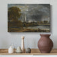 Canvas art print featuring a countryside scene with architecture, styled above a decorative console