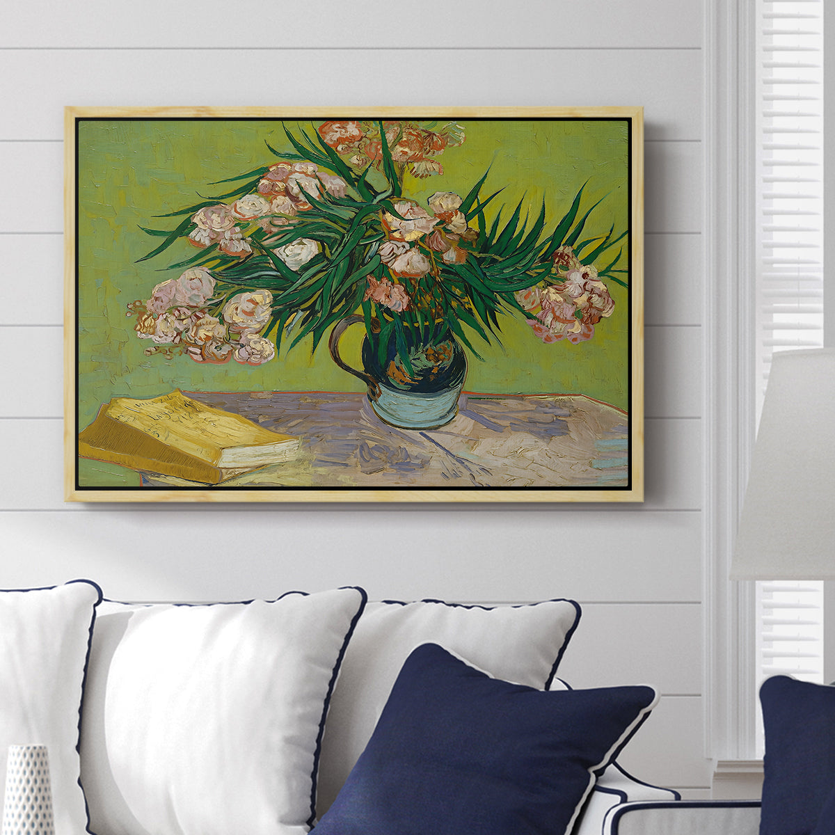 Vase with Oleanders and Books, 1888 - Floater Framed Canvas Print