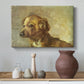 Canvas art print featuring an intimate animal study with soft lighting, styled above a decorative console