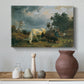 Canvas art print featuring a rural composition featuring livestock, styled above a decorative console