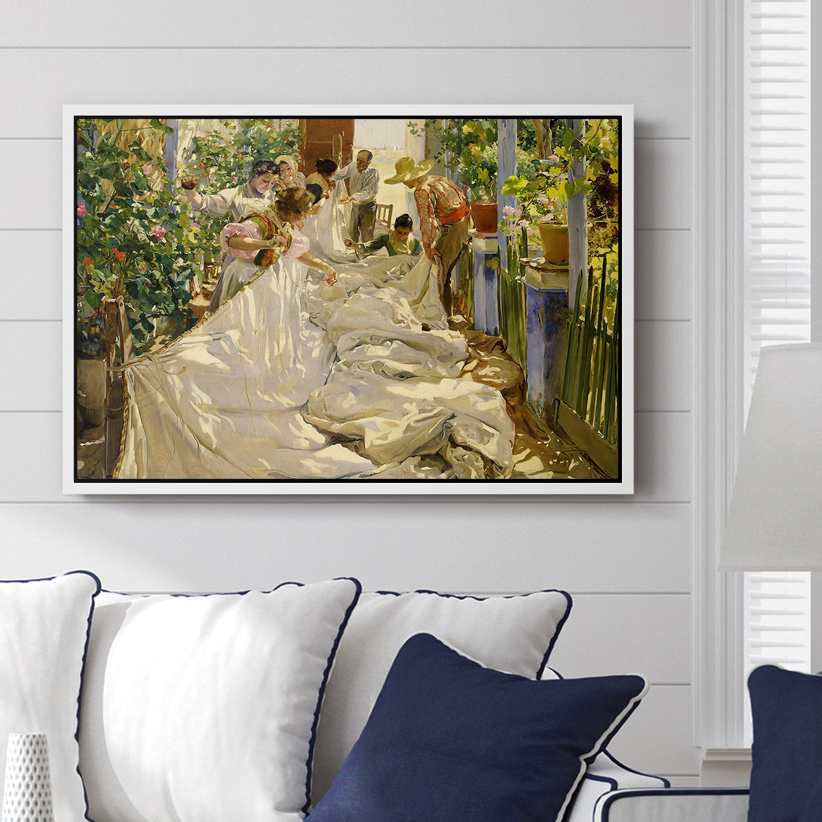 Sewing the Sail, 1896 - Floater Framed Canvas Print