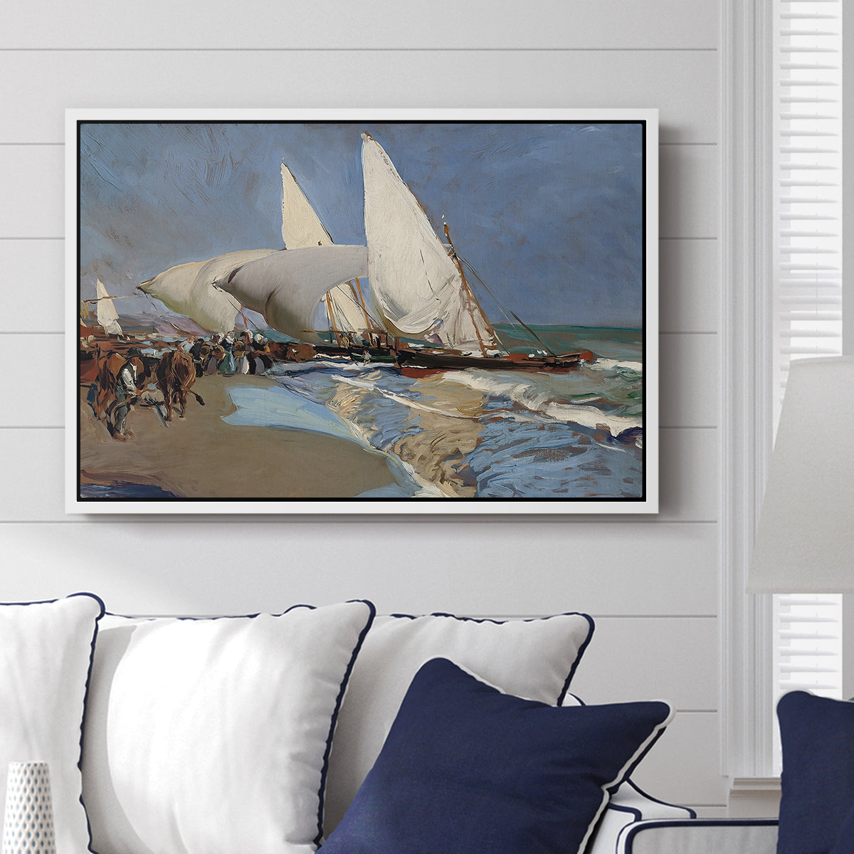 The Beach at Valencia, 1908 - Floater Framed Canvas Print