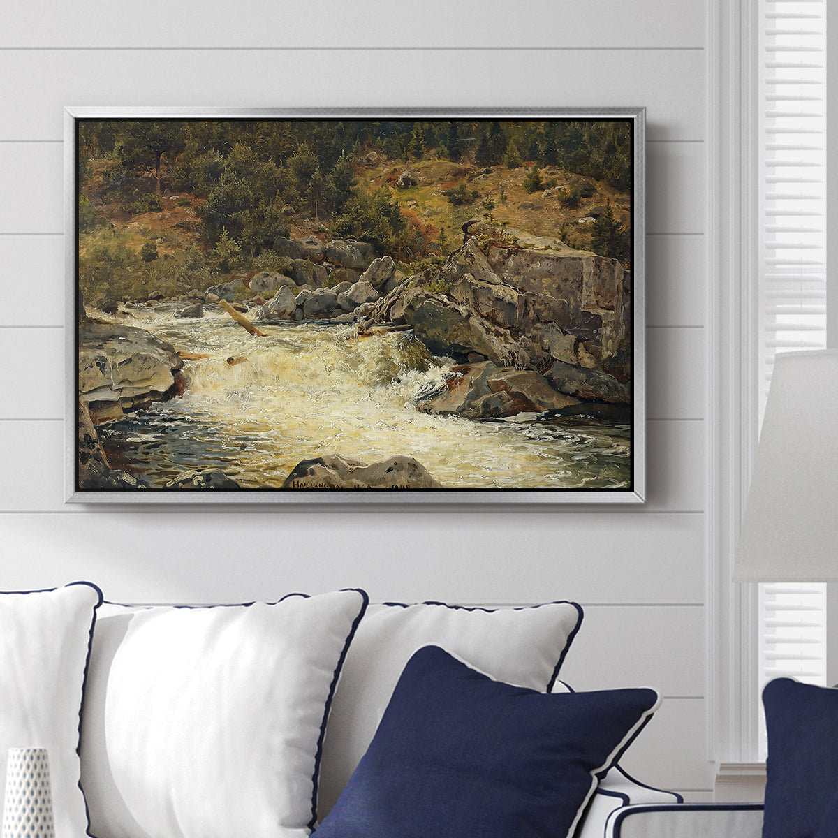 Waterfall in Hallingdal, 1848 - Floater Framed Canvas Print