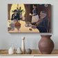 Canvas art print featuring an interior with figures and table setting, styled above a decorative console