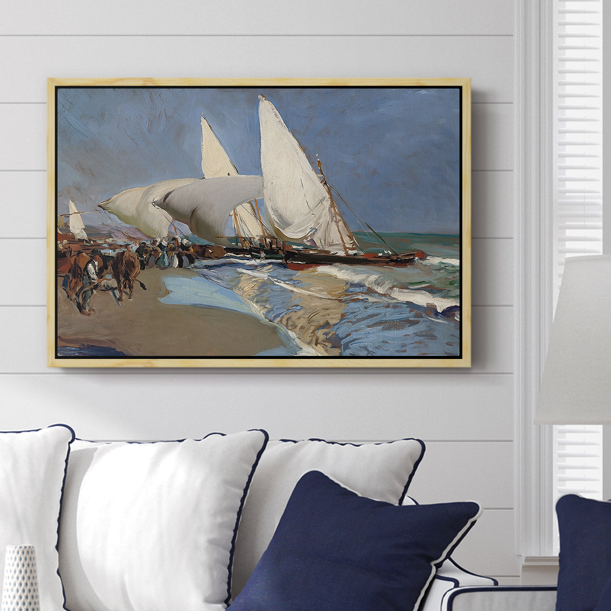 The Beach at Valencia, 1908 - Floater Framed Canvas Print