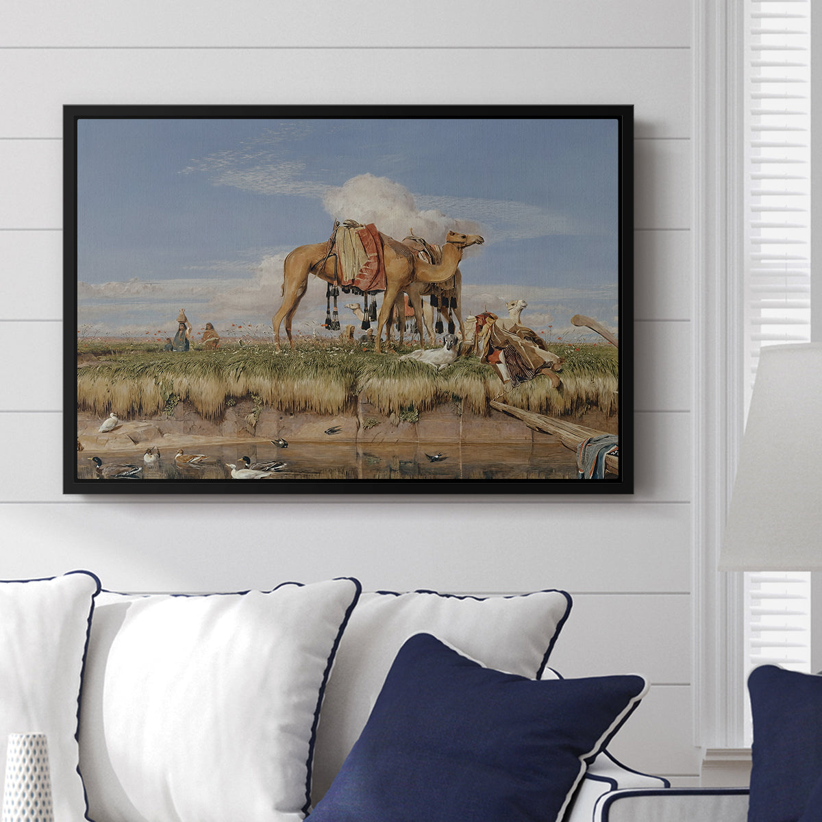On the Banks of the Nile, Upper Egypt, 1876 - Floater Framed Canvas Print