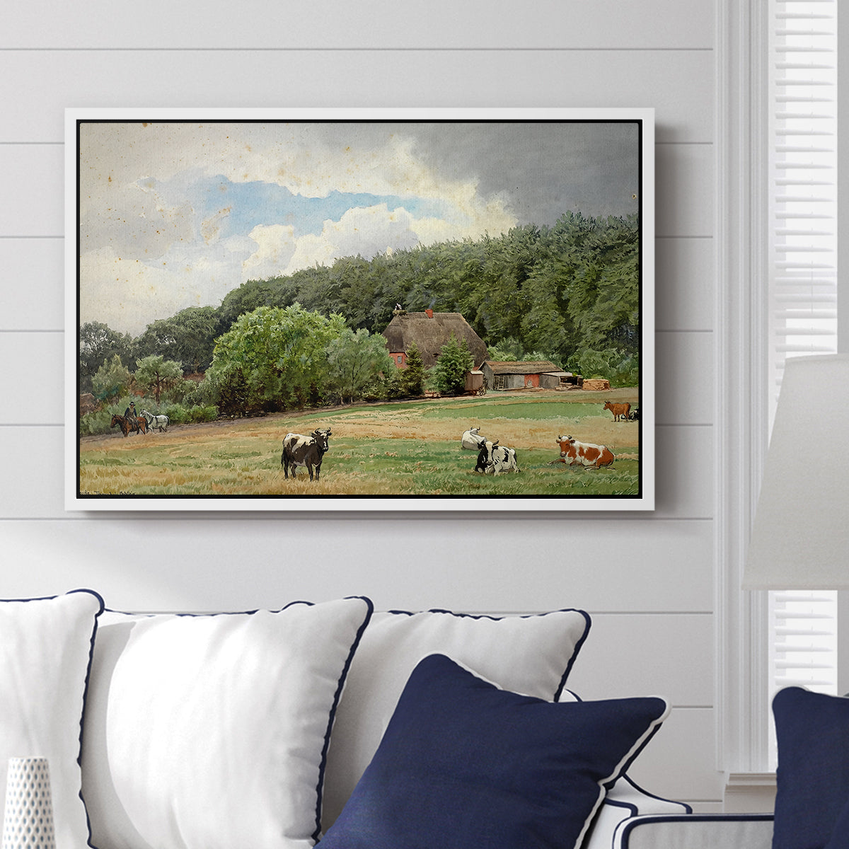 Farm with Grazing Cows (Bondegård med beitende kuer), 1892 - Floater Framed Canvas Print