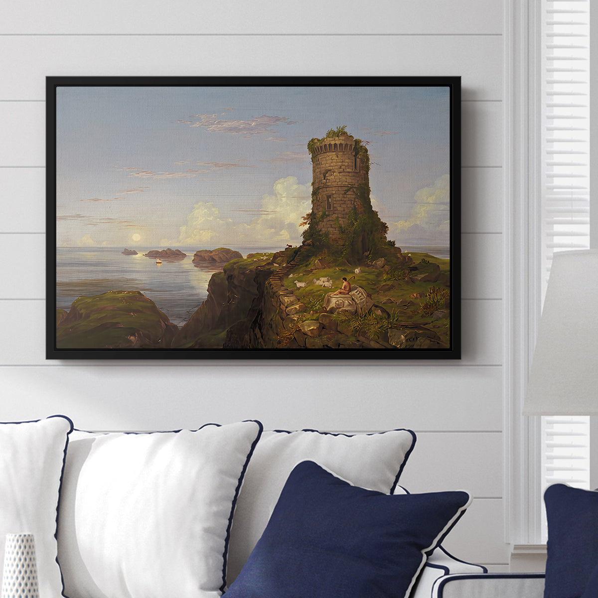 Italian Coast Scene with Ruined Tower, 1838 - Floater Framed Canvas Print