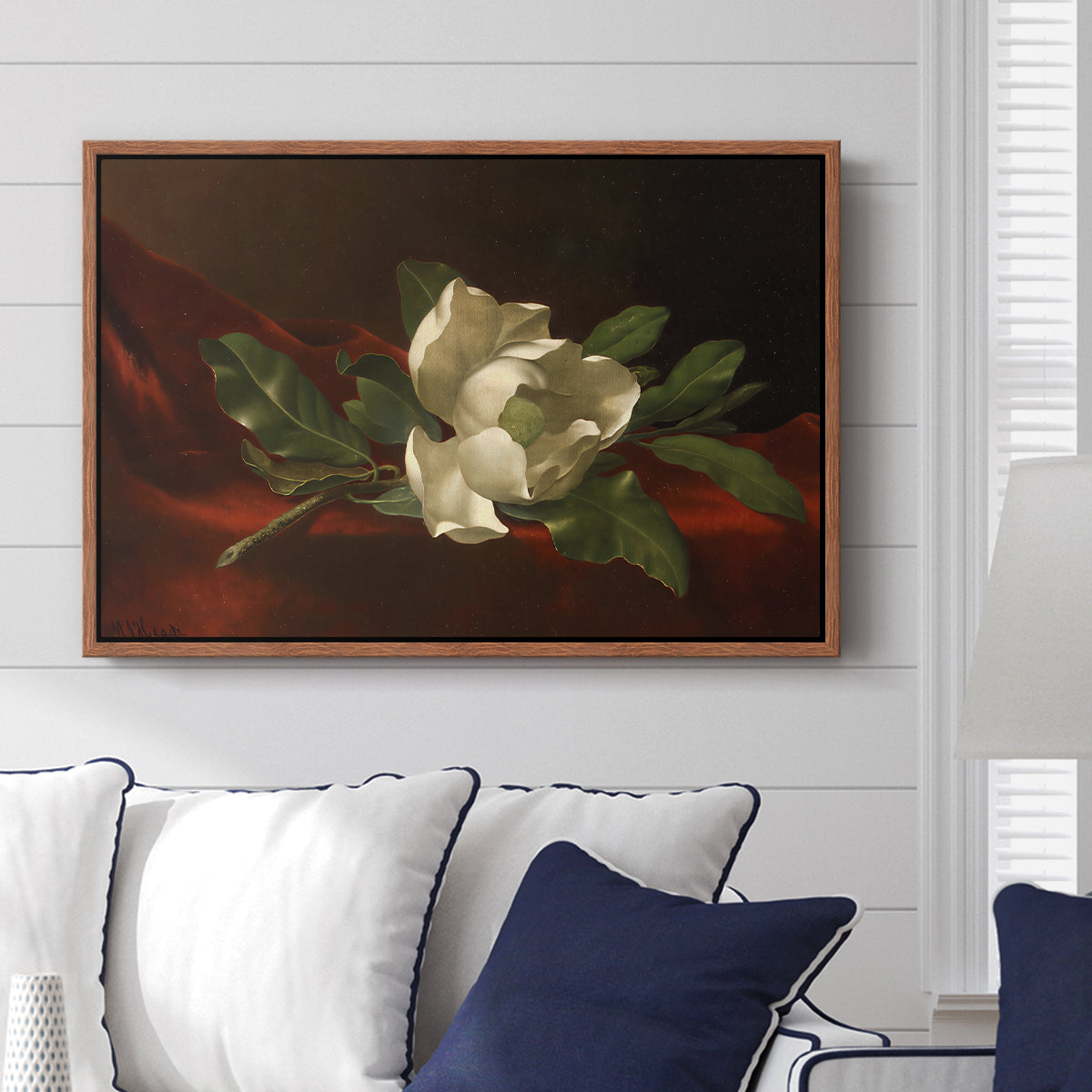 Magnolia on Red Velvet, c. 1885-1890 - Floater Framed Canvas Print