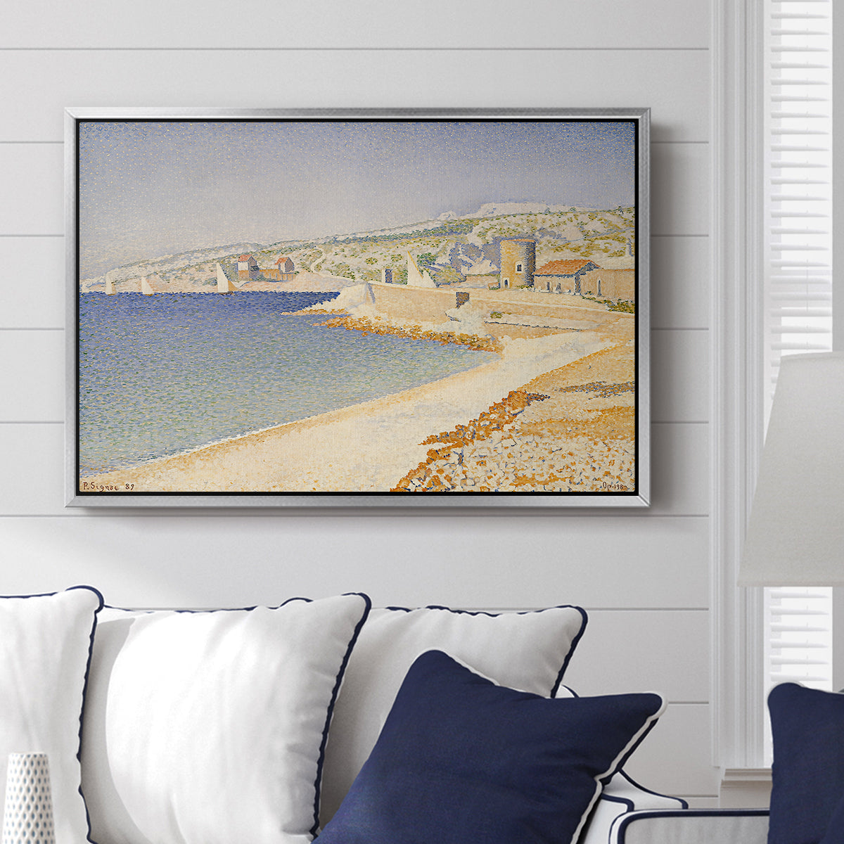 The Jetty at Cassis, Opus 198, 1889 - Floater Framed Canvas Print