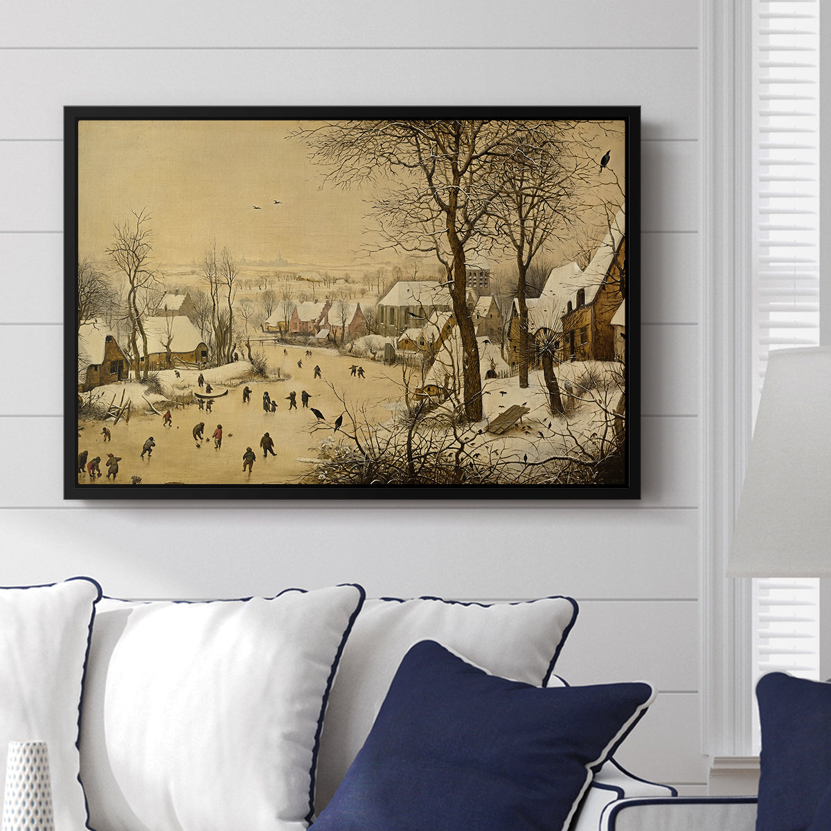 Winter Landscape with Skaters and Bird Trap, 1565 - Floater Framed Canvas Print