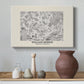 Canvas art print featuring a patterned surface featuring stylized flowers and leaves, styled above a decorative console