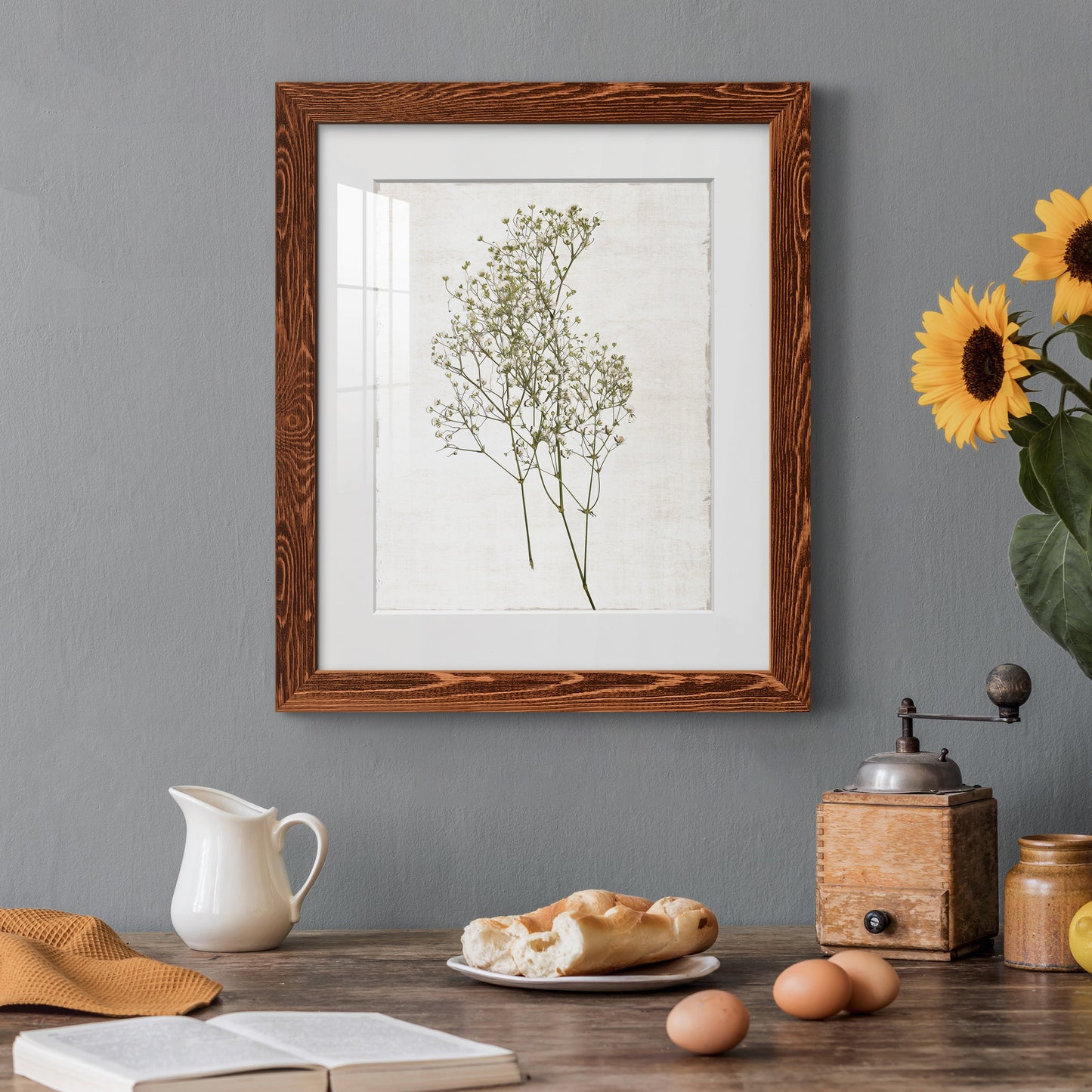 Farmhouse Pressed Flower I - Premium Framed Print - Distressed Barnwood Frame - Ready to Hang