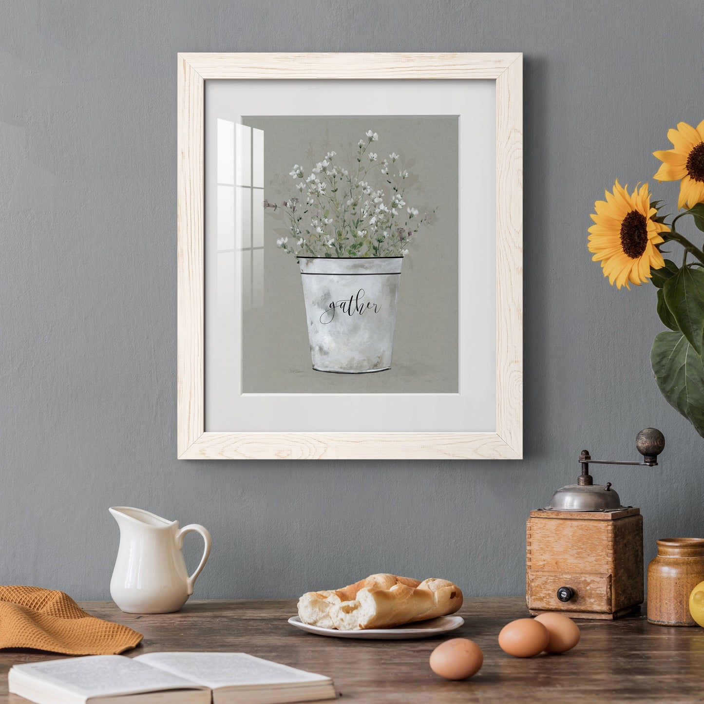 Bouquet of Grace Bucket Gather - Barnwood Framed Art Print