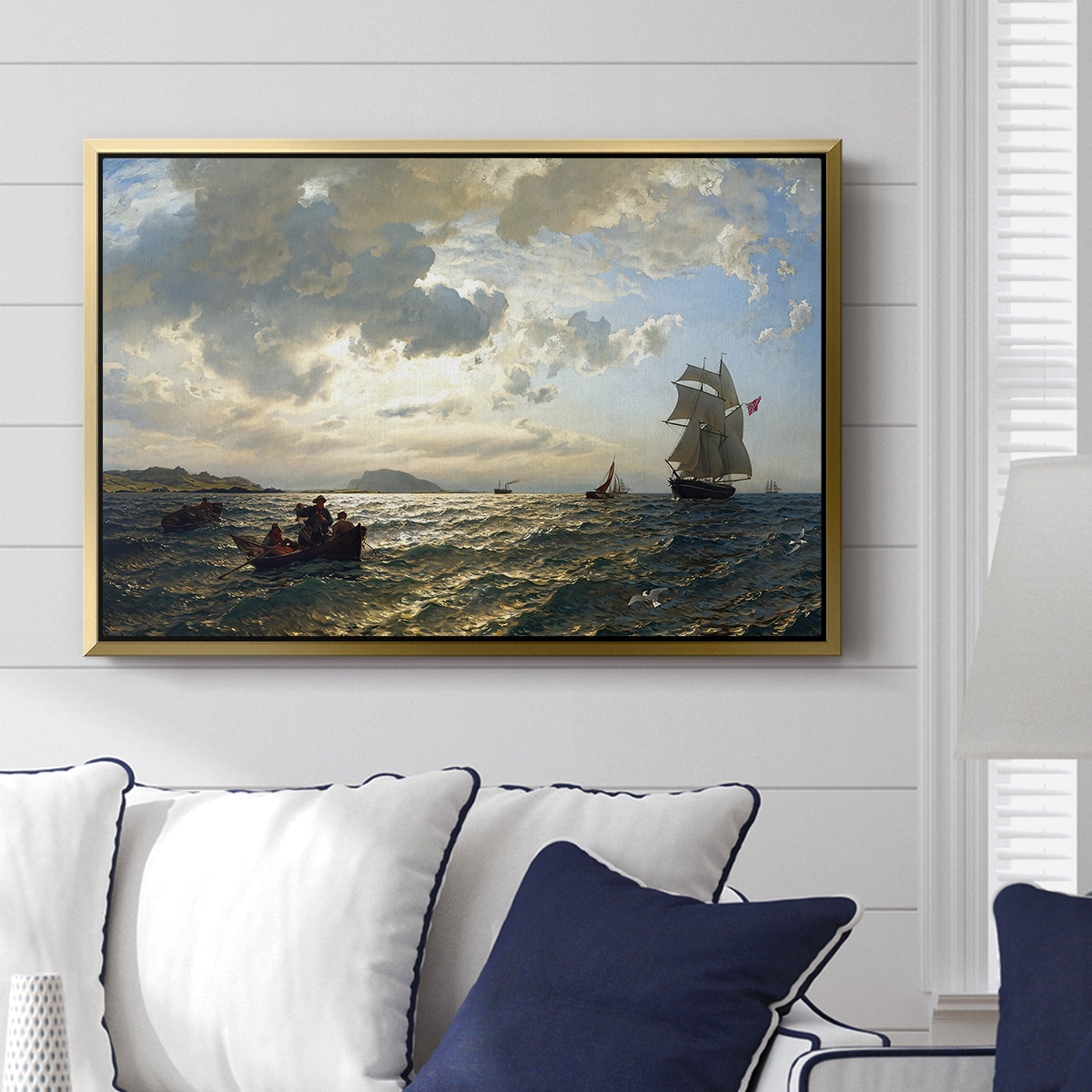 Fresh Breeze on the Norwegian Coast, 1876 - Floater Framed Canvas Print