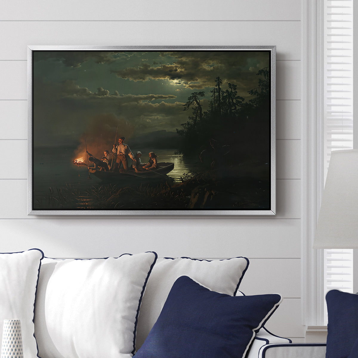 Spear Fishing on Lake Krøderen, 1851 - Floater Framed Canvas Print