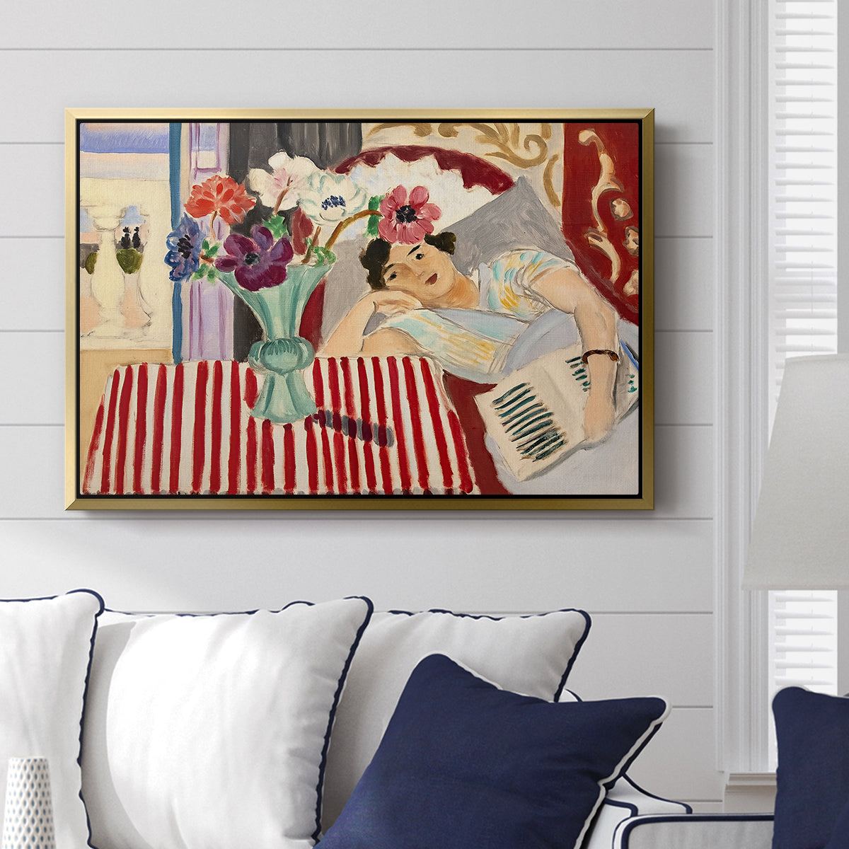 Woman with Anemones (Femme et anémones), c. 1920-1921 - Floater Framed Canvas Print