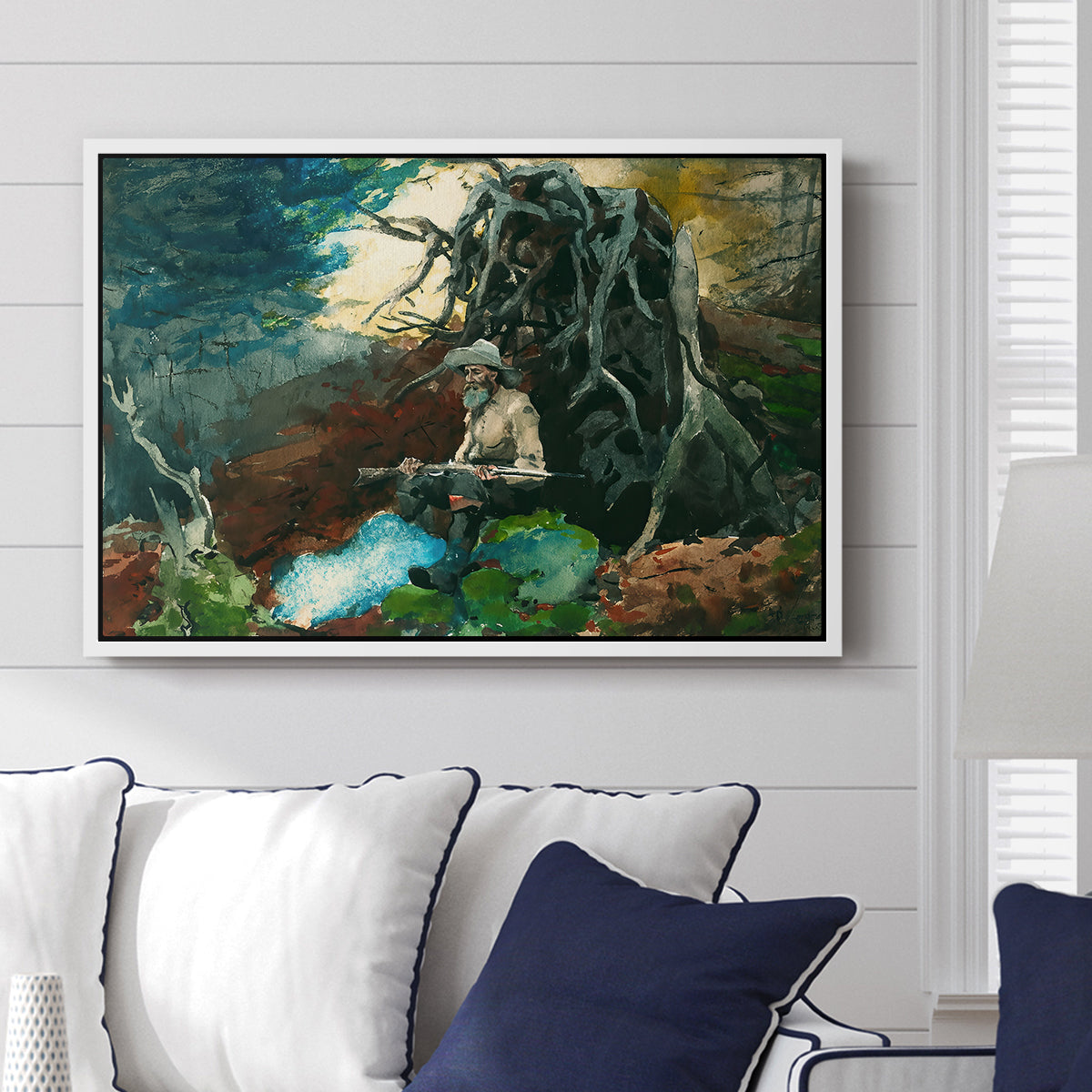 Campfire, Adirondacks, 1892 - Floater Framed Canvas Print