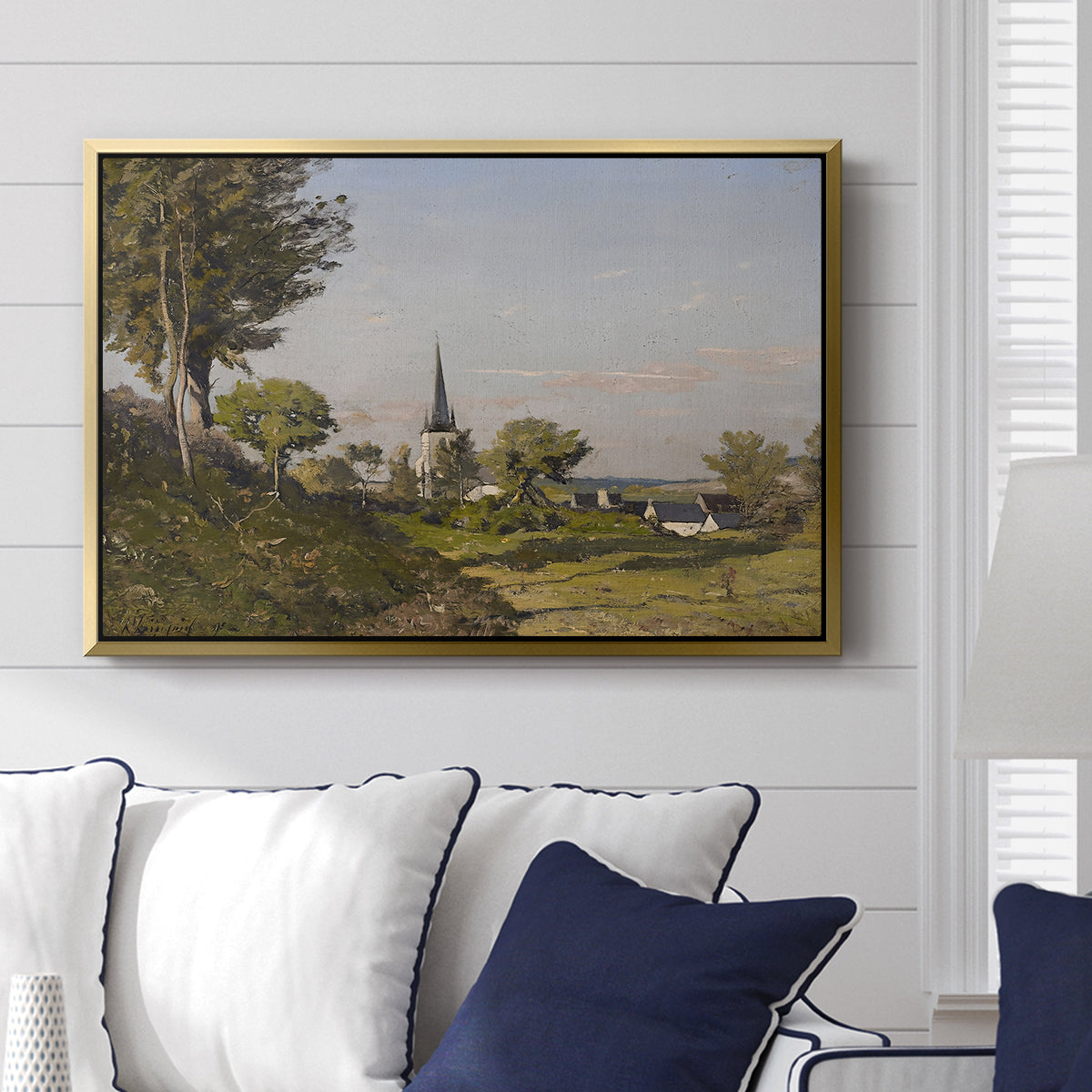Village Landscape with Church, 1891 - Floater Framed Canvas Print