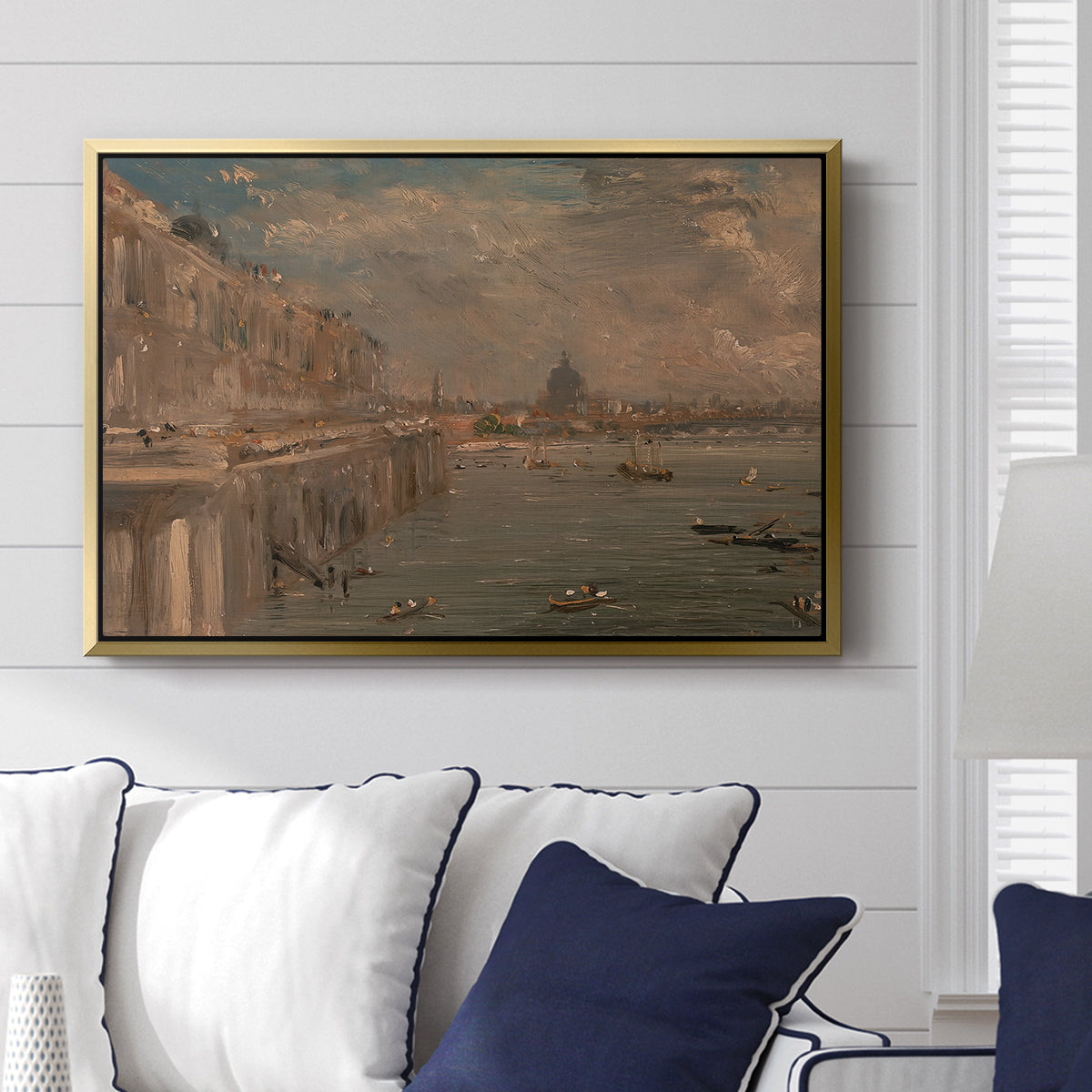 Somerset House Terrace from Waterloo Bridge, c. 1819 - Floater Framed Canvas Print