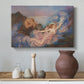 Canvas art print featuring a dreamlike composition with woman in fading light, styled above a decorative console