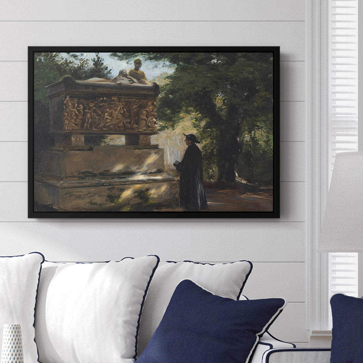A Catholic Priest in Front of a Sarcophagus, c. 1857 - Floater Framed Canvas Print