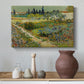 Canvas art print featuring a post-impressionist garden composition with layered greenery, styled above a decorative console