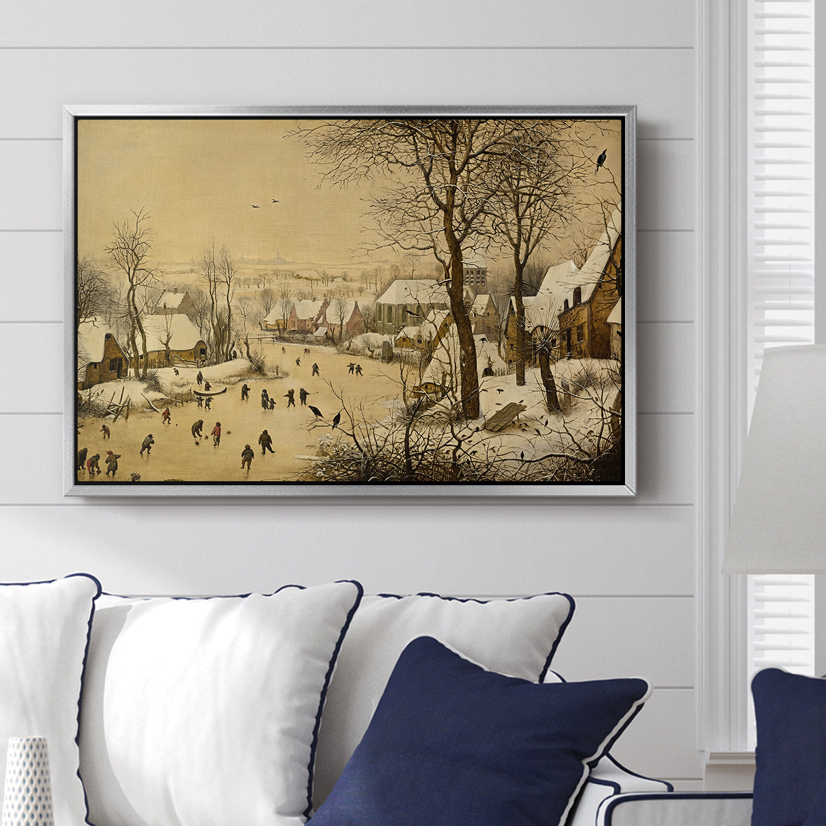 Winter Landscape with Skaters and Bird Trap, 1565 - Floater Framed Canvas Print