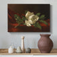 Canvas art print featuring a detailed botanical composition with contrasting textures, styled above a decorative console