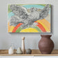 Canvas art print featuring a stylized animal form representing peace, styled above a decorative console