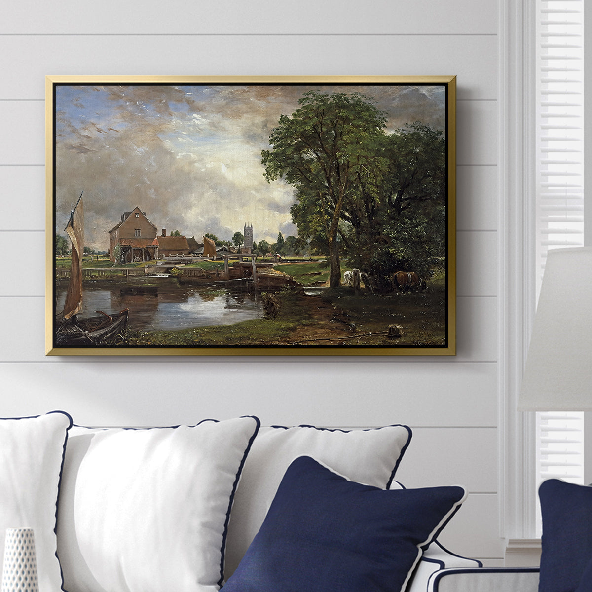 Dedham Lock and Mill, c. 1820 - Floater Framed Canvas Print