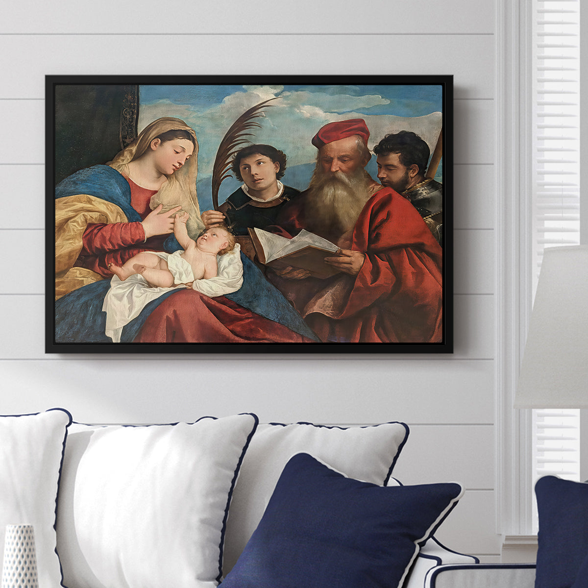 Mary and Child with Saints Stephen, Jerome and Maurice, c. 1510 - Floater Framed Canvas Print