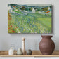 Canvas art print featuring a post-impressionist countryside composition with crops, styled above a decorative console