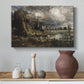 Canvas art print featuring an expressive composition focusing on structure, styled above a decorative console
