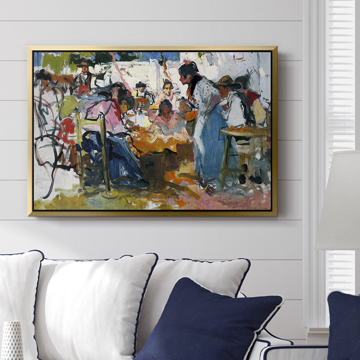 Net Menders in Valencia, 1909 - Floater Framed Canvas Print