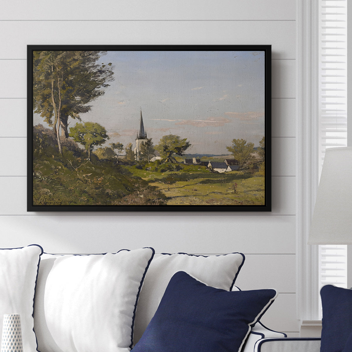 Village Landscape with Church, 1891 - Floater Framed Canvas Print