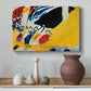 Canvas art print featuring a dynamic arrangement with strong tonal contrast and minimal structure, styled above a decorative console