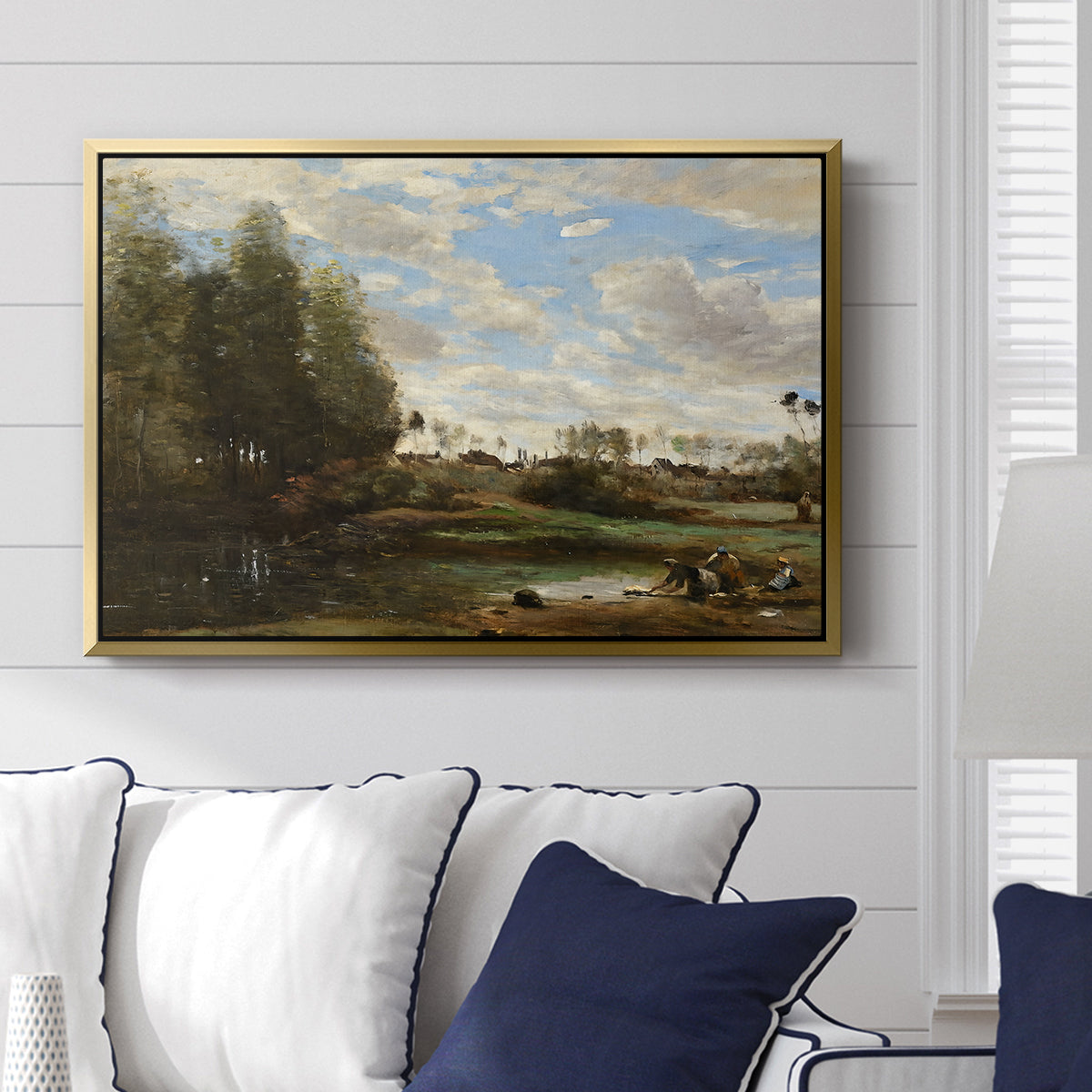 Washerwomen at the Water's Edge, c. 1860-1870 - Floater Framed Canvas Print