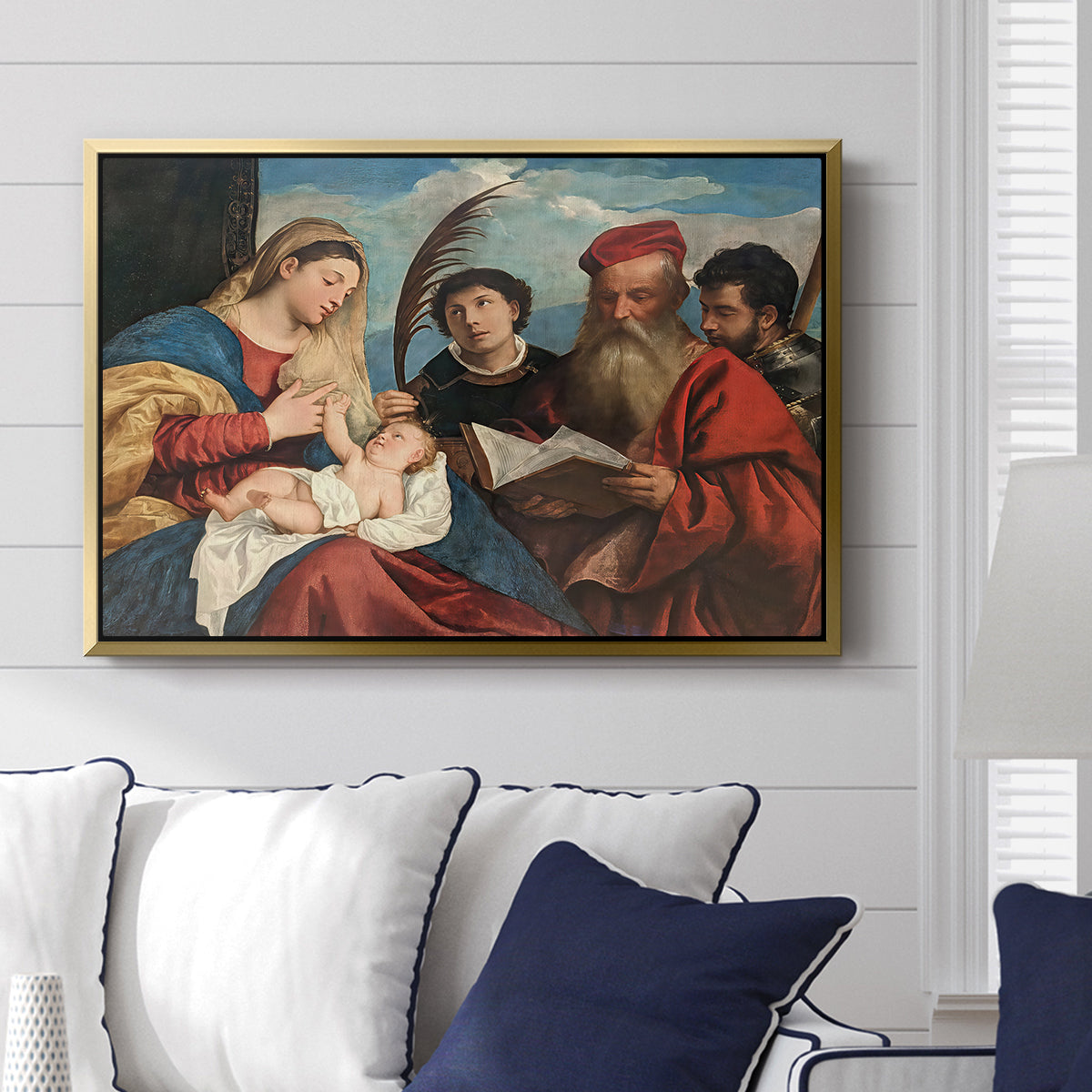 Mary and Child with Saints Stephen, Jerome and Maurice, c. 1510 - Floater Framed Canvas Print
