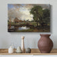Canvas art print featuring a landscape combining architecture and nature, styled above a decorative console