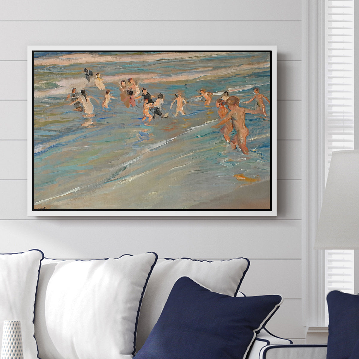Children Playing on the Beach in Valencia, c. 1908 - Floater Framed Canvas Print