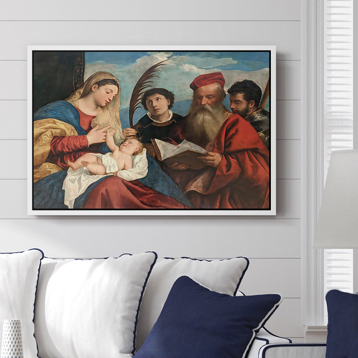 Mary and Child with Saints Stephen, Jerome and Maurice, c. 1510 - Floater Framed Canvas Print