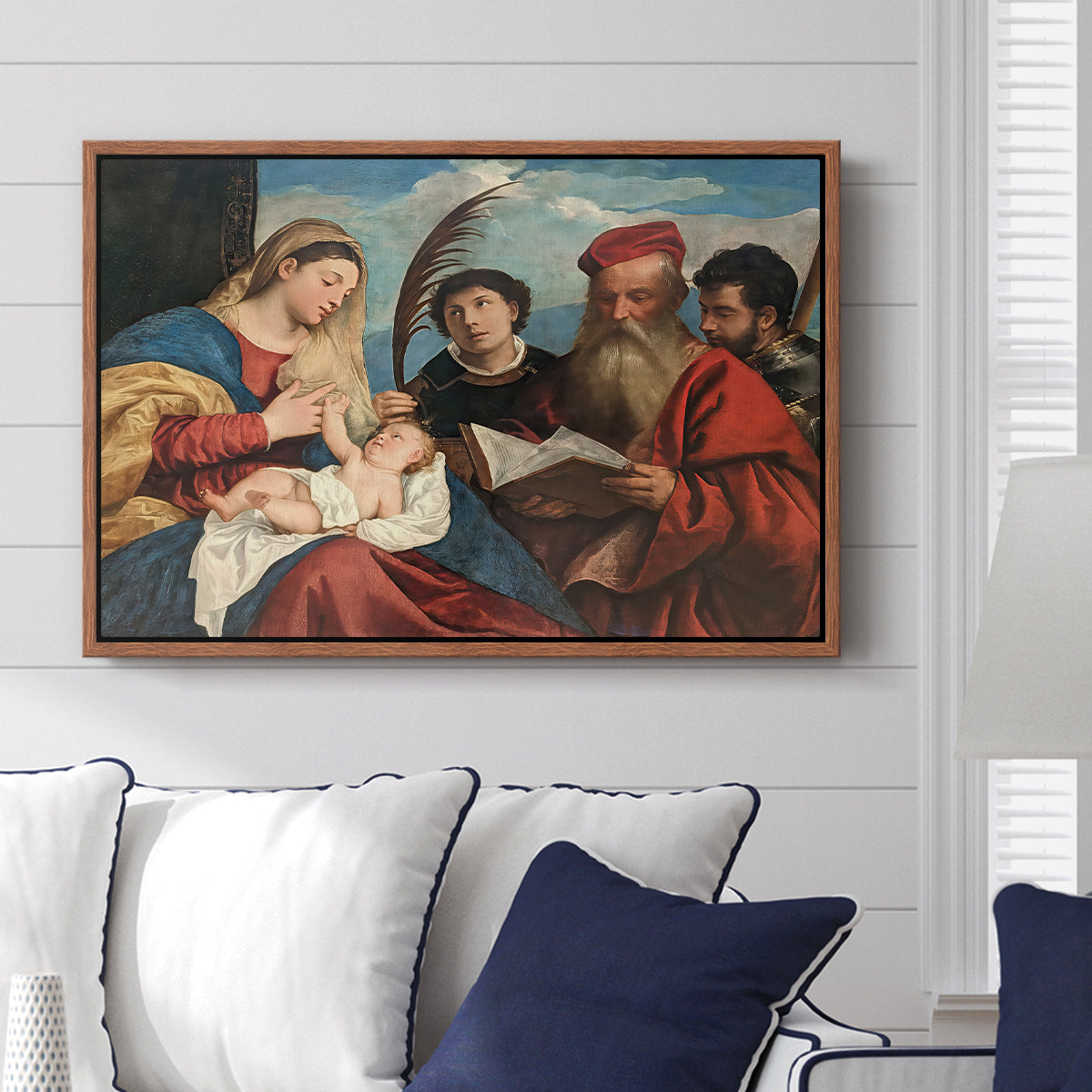 Mary and Child with Saints Stephen, Jerome and Maurice, c. 1510 - Floater Framed Canvas Print