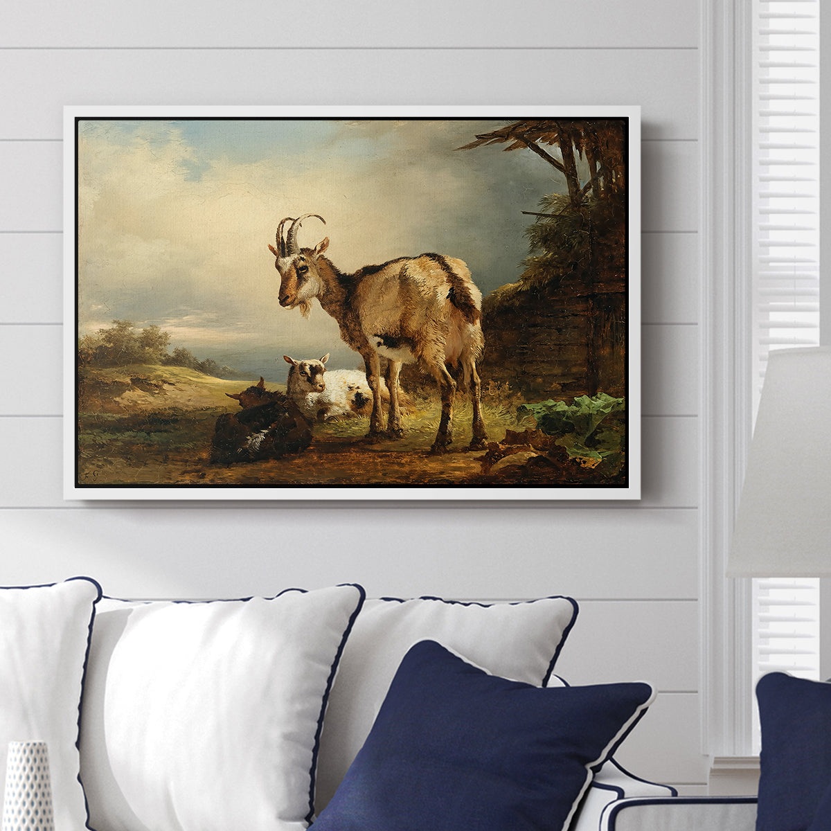 A Goat with Two Kids - Floater Framed Canvas Print