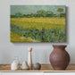 Canvas art print featuring a post-impressionist countryside scene with flowers and terrain, styled above a decorative console