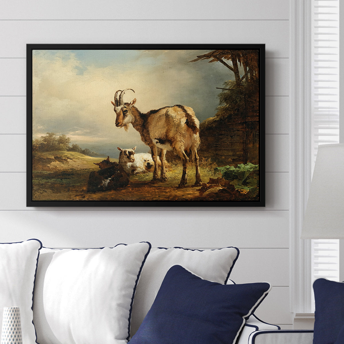 A Goat with Two Kids - Floater Framed Canvas Print