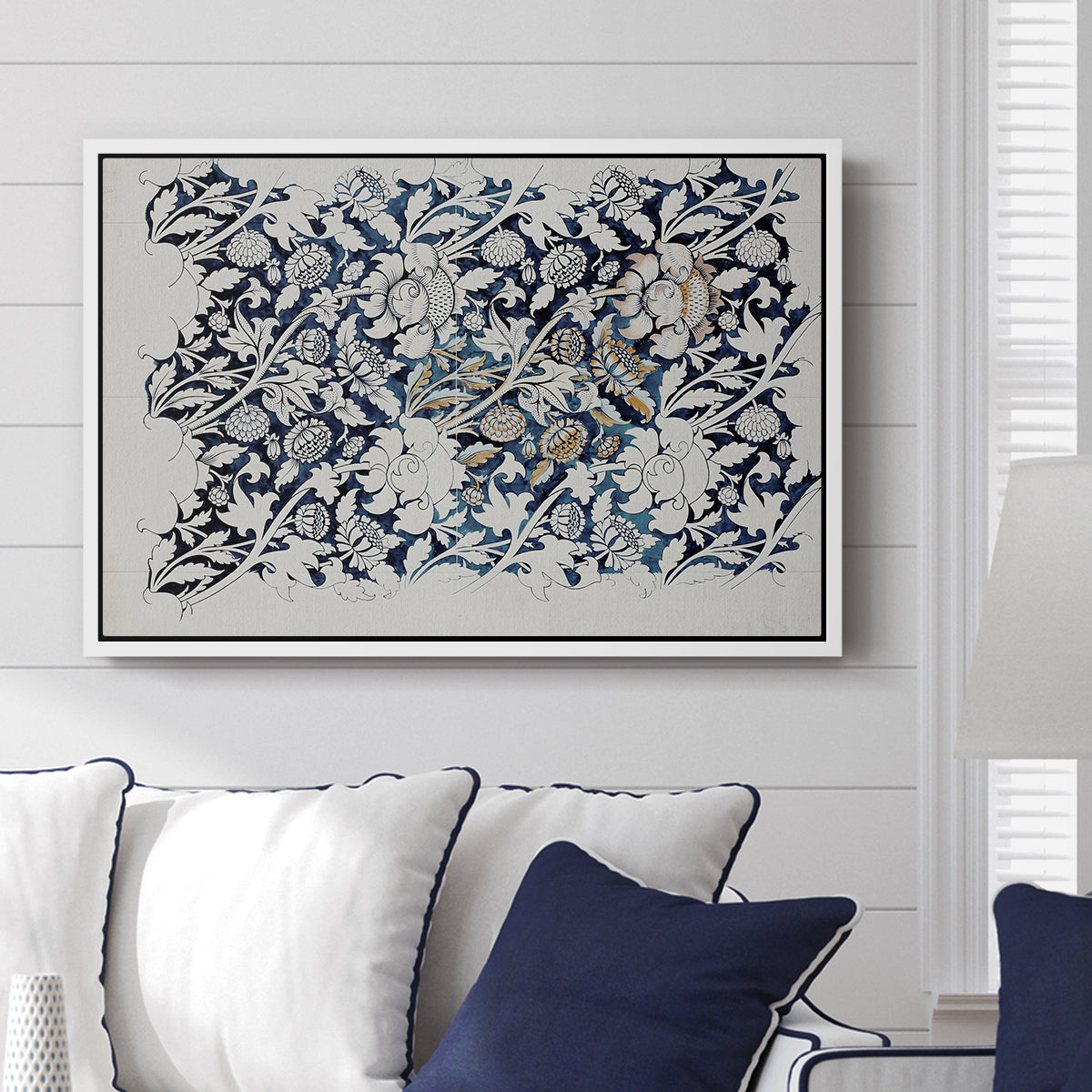 Watercolour for Printed Fabric Design: Wey, c. 1882-1883 - Floater Framed Canvas Print