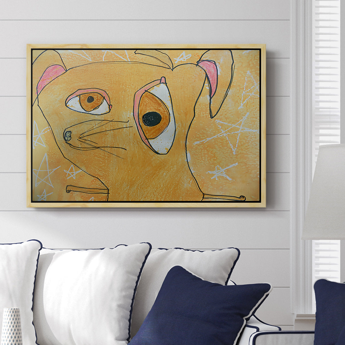 Cubist Dog with Stars (Student Art) - Floater Framed Canvas Print